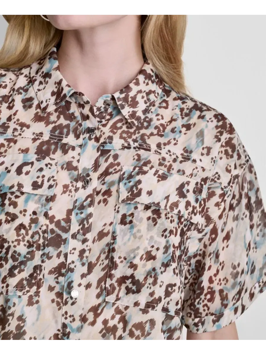 Блуза с воротником и принтом, модель Printed Collared Shirt DKNY — изображение 4 из 6, черный мульти