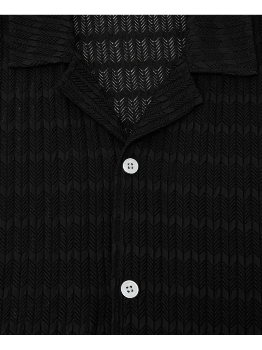 Рубашка с кубинским воротником Sid Chevron Crochet REISS — изображение 5 из 5, черный