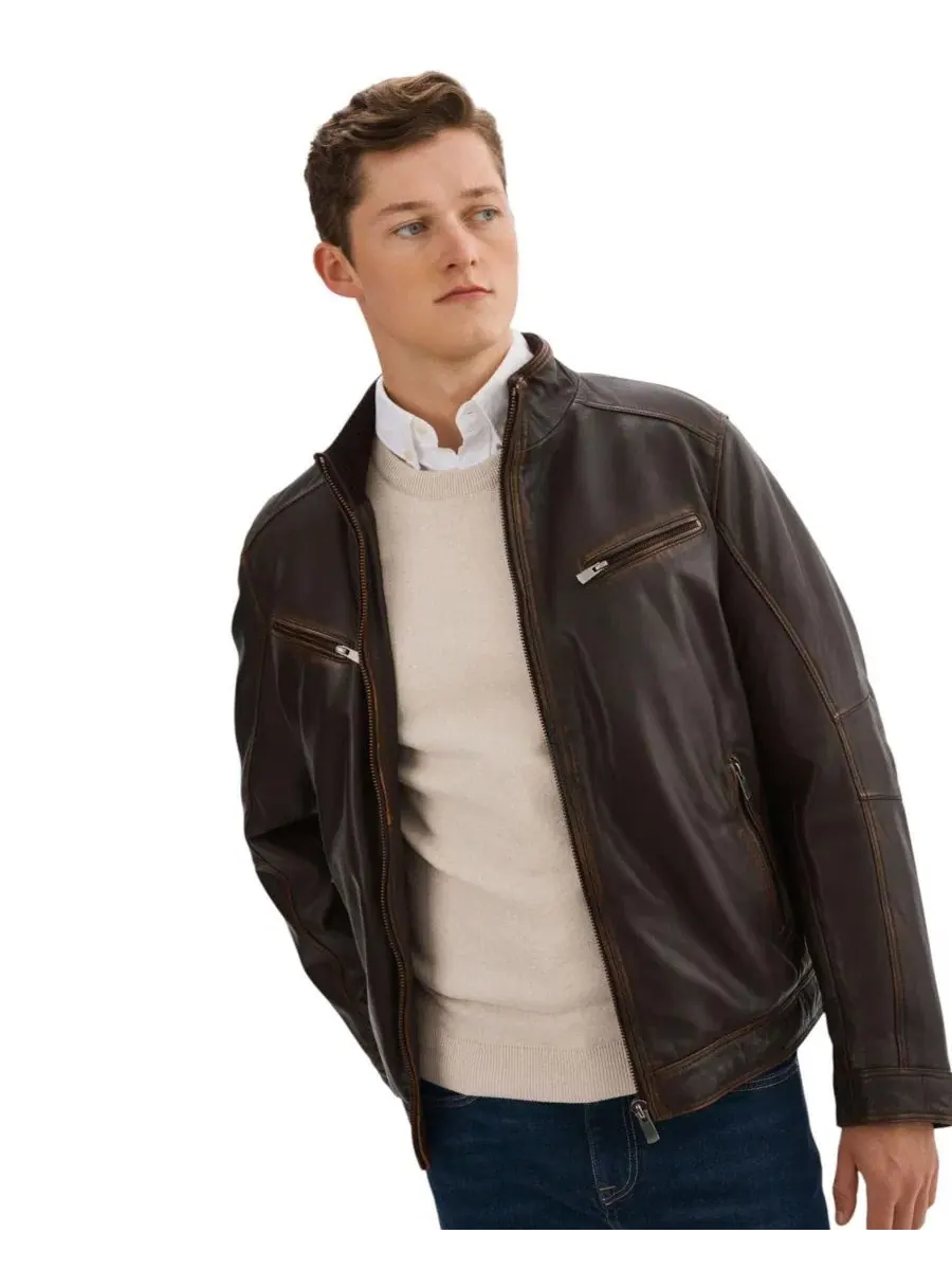 Мужская кожаная куртка GUNNER-V с эффектом потертости Regency Leathers — коричневый