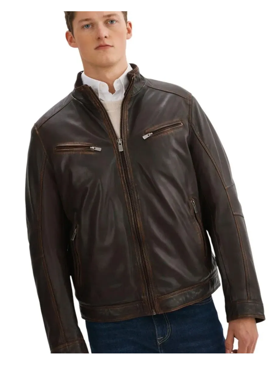 Мужская кожаная куртка GUNNER-V с эффектом потертости Regency Leathers — изображение 2 из 3, винтажный коричневый