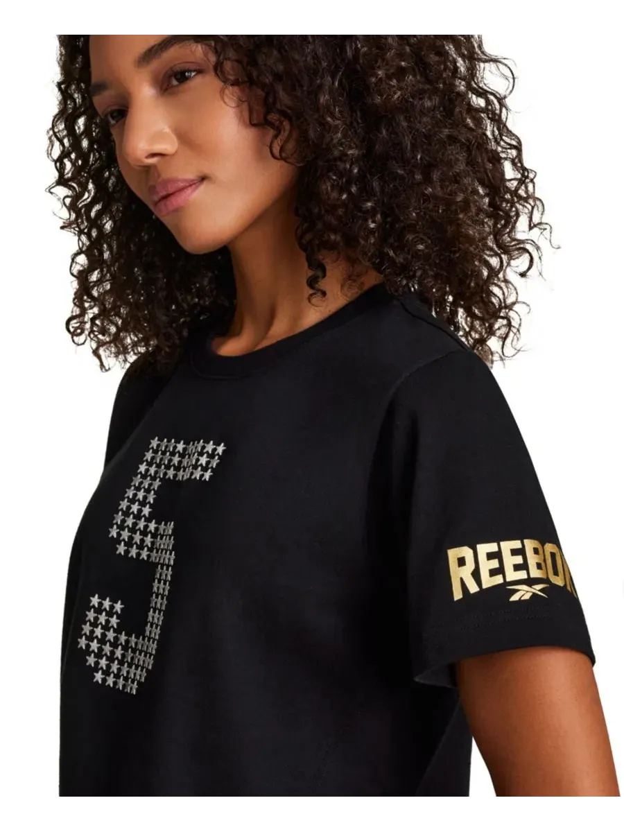 Женская укороченная футболка с баскетбольным принтом Reebok — изображение 5 из 7, черный