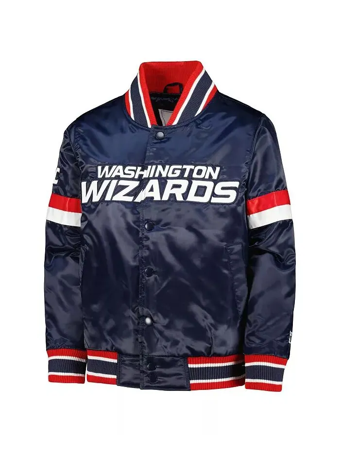 Куртка на кнопках Big Boys Navy Washington Wizards Home Game Varsity Satin Full-Snap Starter — изображение 2 из 3