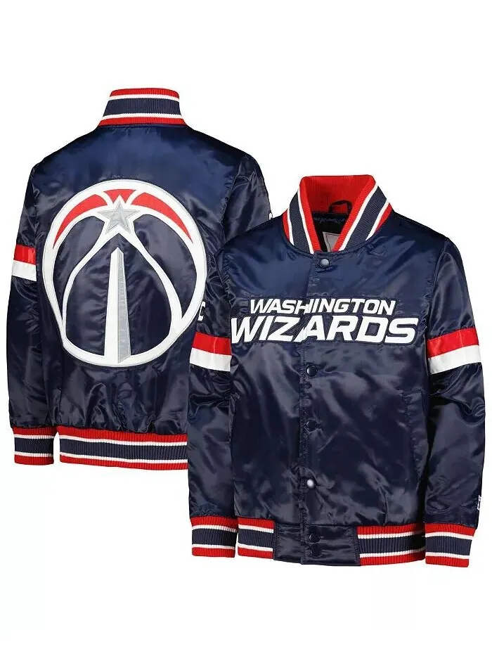 Темно-синяя университетская атласная куртка на кнопках Big Boys Washington Wizards Home Game Starter — синий