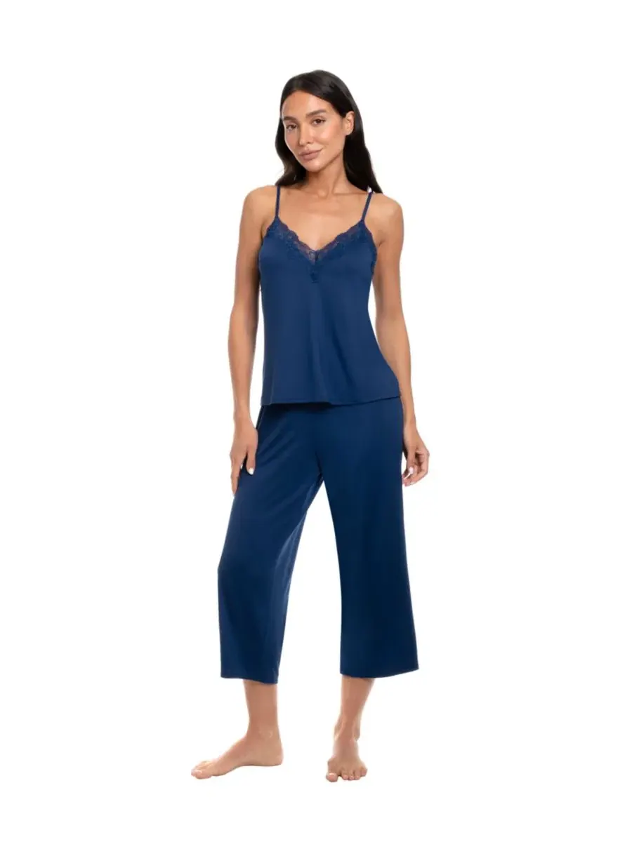 Комплект пижамы с топом без рукавов и брюками, модель Lace Trim Top and Cropped Pants Linea