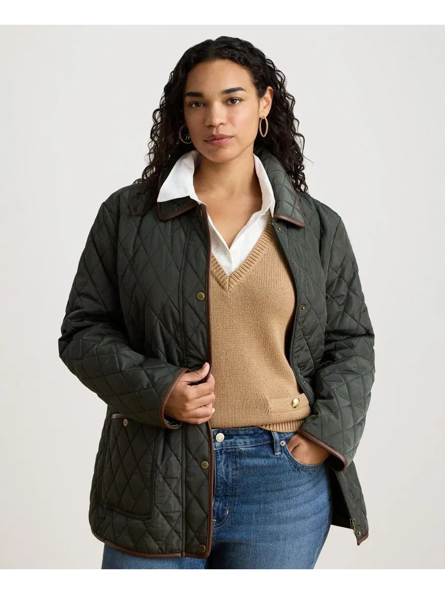 Стеганое пальто с ромбовидной стежкой, с воротником-стойкой, на молнии Lauren Ralph Lauren