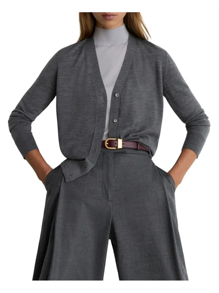 Кардиган женский с V-образным вырезом, длинным рукавом, Simi Merino Wool REISS
