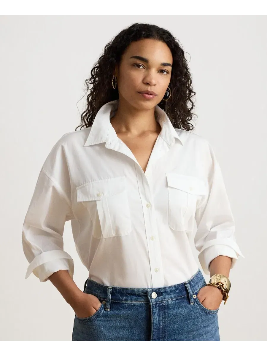 Женская рубашка с длинным рукавом, с нагрудными карманами Lauren Ralph Lauren — изображение 7 из 9, белый