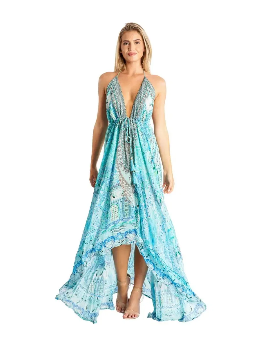 Макси-платье с принтом, модель Women's Maxi halter neck dress La Moda Clothing