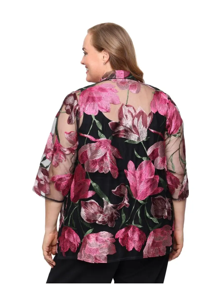 Комплект из топа без рукавов и жакета с рукавом 3/4, модель Plus Size Alex Evenings — изображение 4 из 4, черный