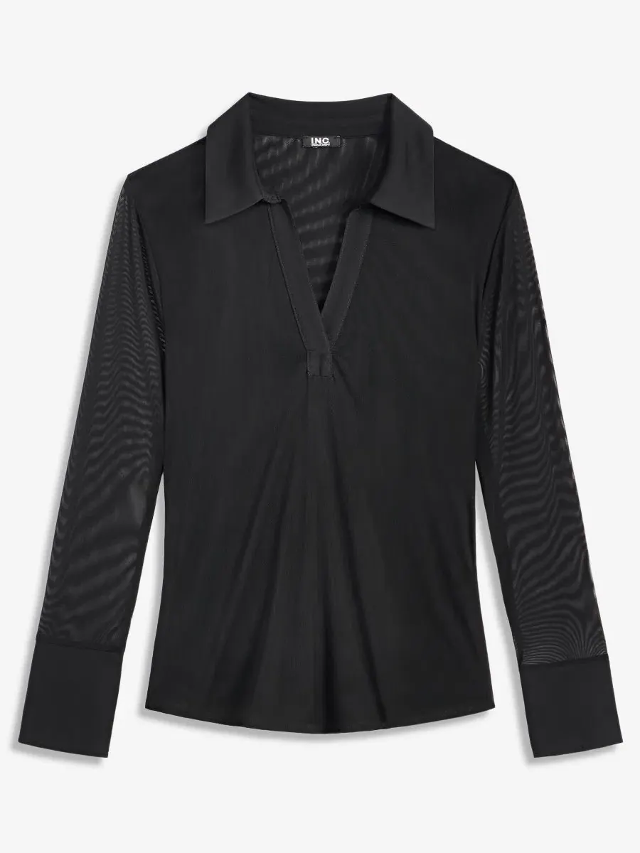Блузка с воротником и сетчатым трикотажем, модель Mesh Collared Long-Sleeve I.N.C. International — изображение 4 из 4