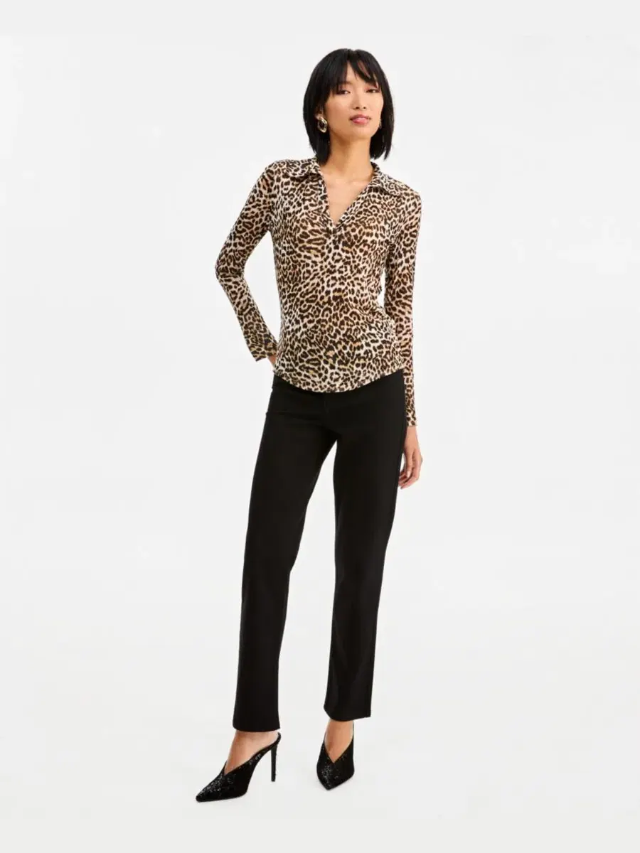 Блузка с воротником и длинным рукавом из сетки I.N.C. International Concepts, Hani Cheetah — изображение 2 из 6