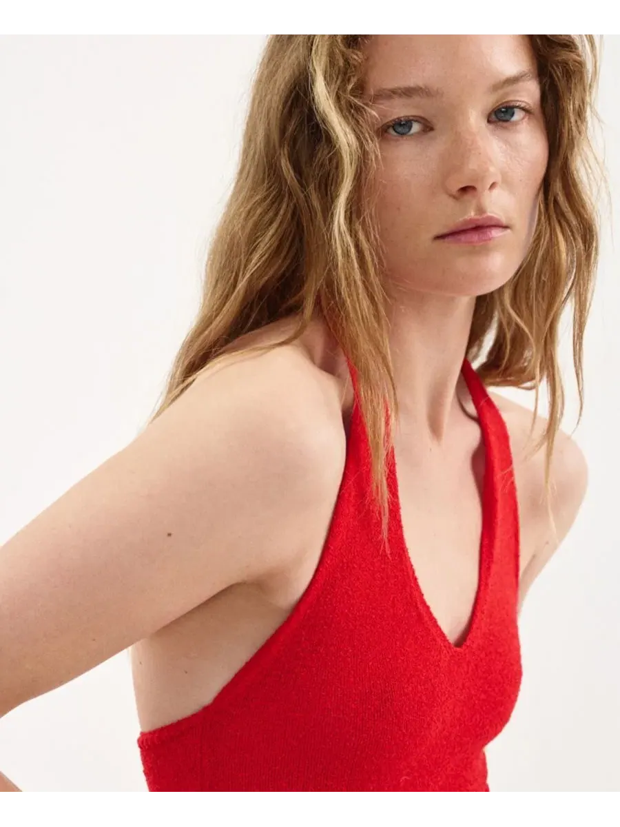 Платье мини трикотажное с завязкой на шее MANGO — изображение 4 из 8, красный