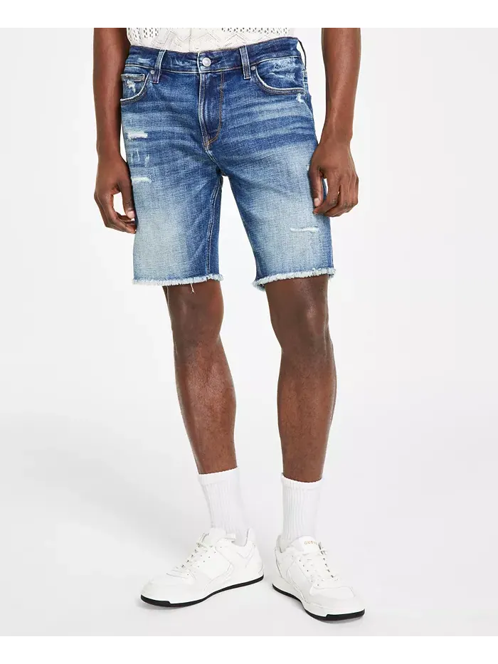 Логан потертые джинсовые шорты 9" Guess — изображение 5 из 8, синий
