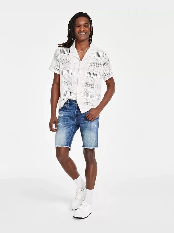 Логан потертые джинсовые шорты 9" Guess — изображение 7 из 8, синий