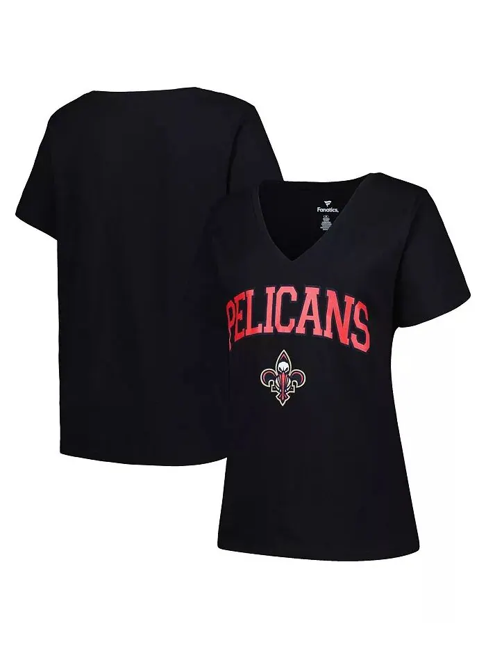 Женская черная футболка New Orleans Pelicans Plus Size Arch Over Logo с V-образным вырезом Profile — изображение 1 из 3