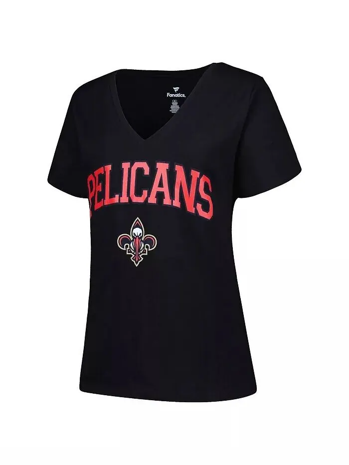 Женская черная футболка New Orleans Pelicans Plus Size Arch Over Logo с V-образным вырезом Profile — изображение 2 из 3