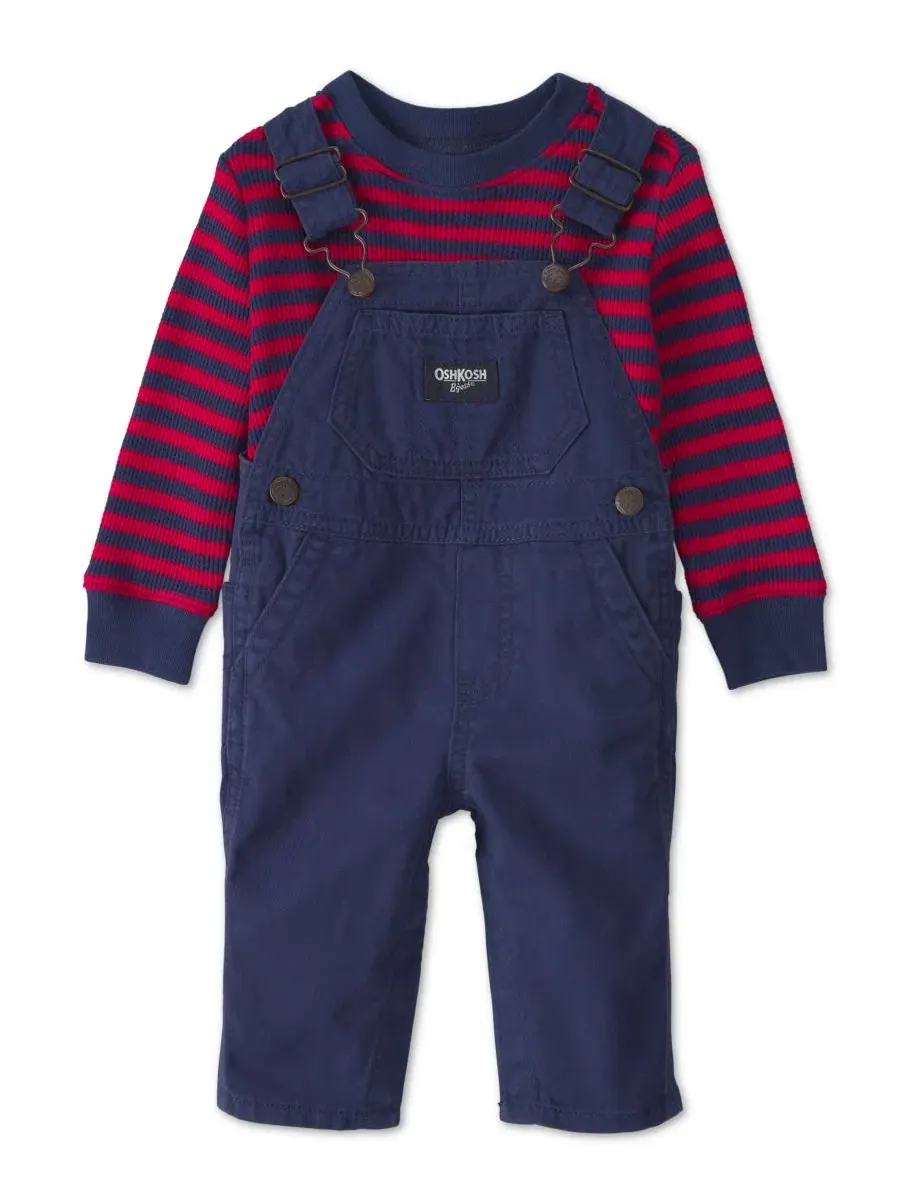 Комплект из лонгслива с полосками и комбинезона из твила Osh Kosh — красный