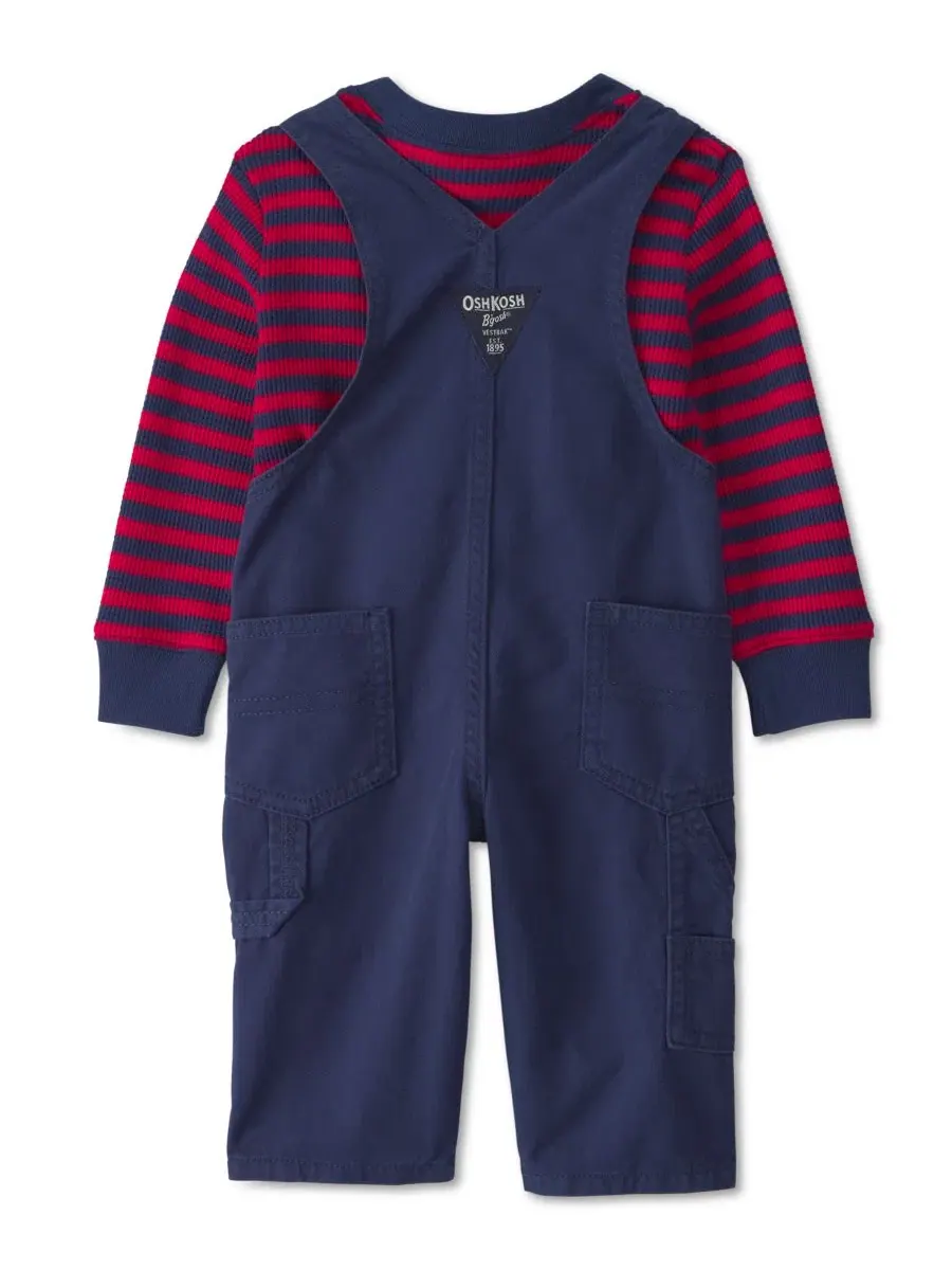 Комплект из лонгслива с полосками и комбинезона из твила Osh Kosh — изображение 2 из 6, синий/красный