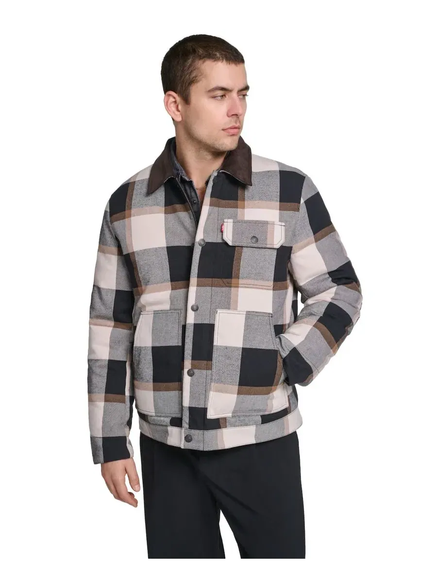 Рубашка-куртка с пледовым принтом, на молнии и кнопках, модель Plaid Cord Details Levi's — изображение 1 из 5, черный