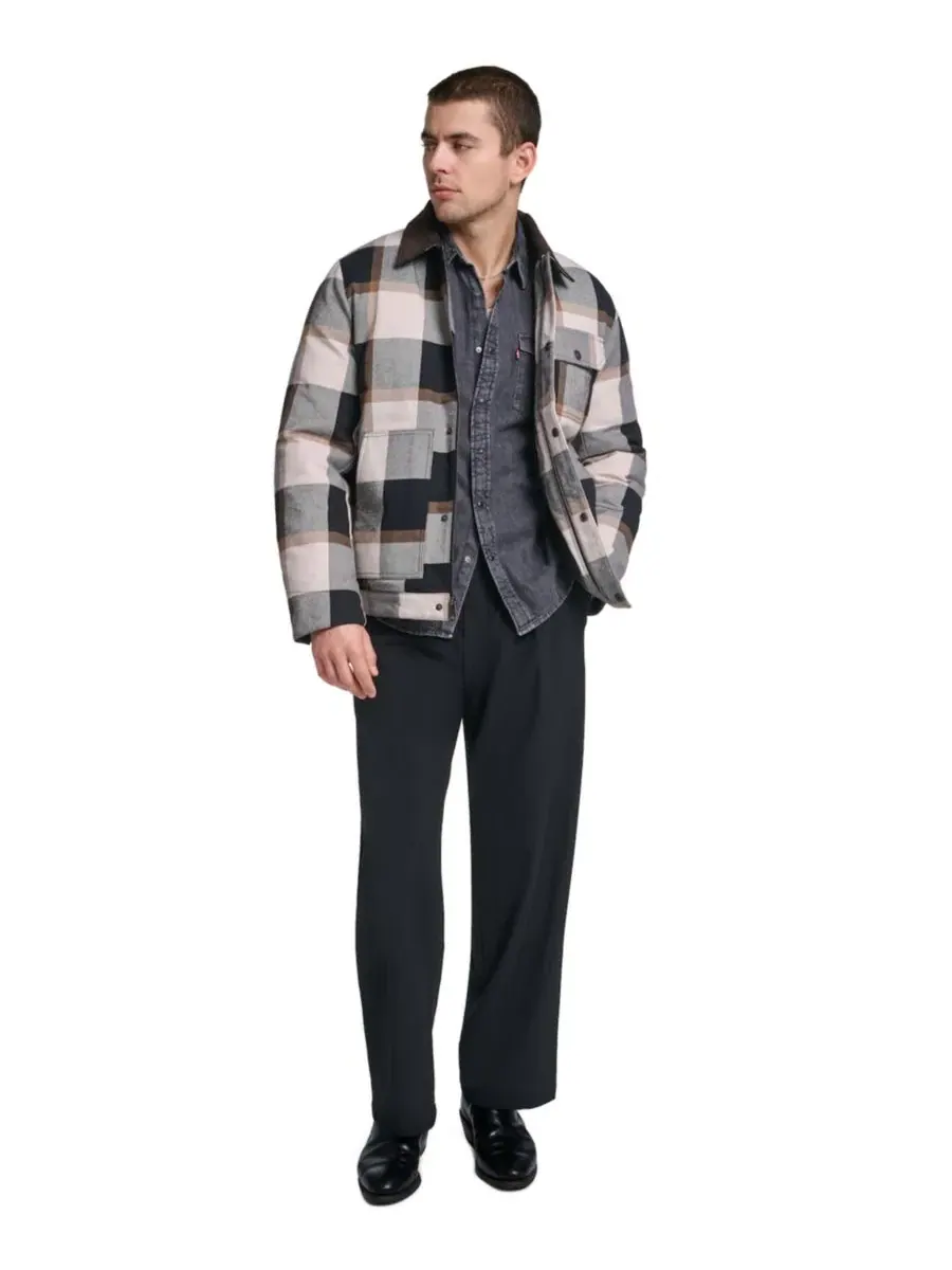 Рубашка-куртка с пледовым принтом, на молнии и кнопках, модель Plaid Cord Details Levi's — изображение 2 из 5, черный