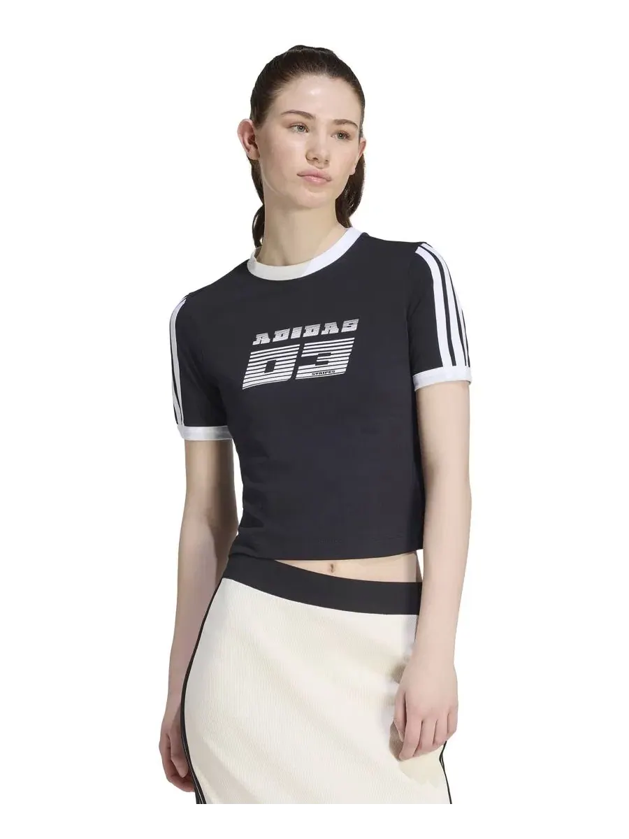 Футболка хлопковая с принтом Racing Retro adidas — изображение 3 из 6, черный/белый
