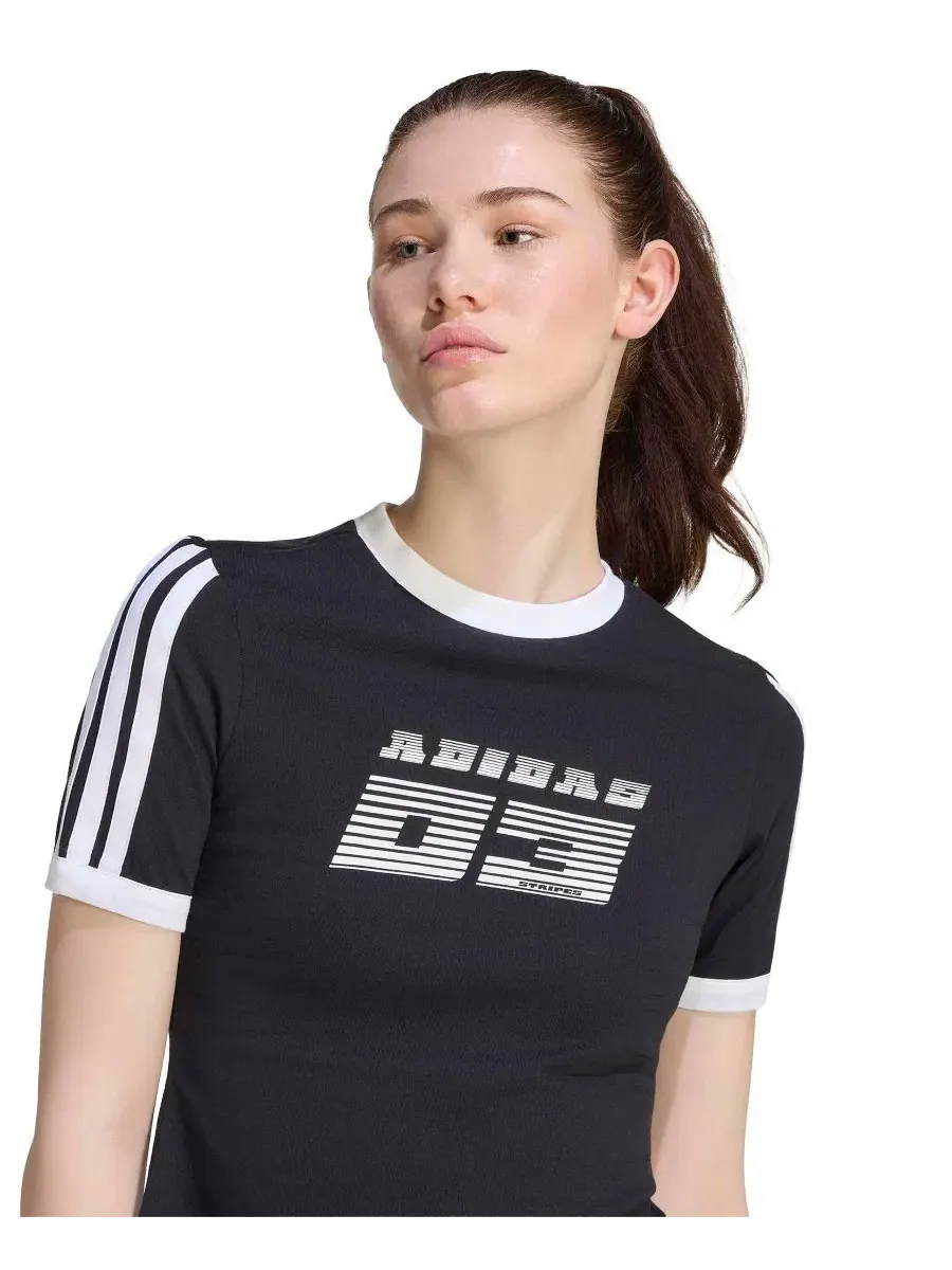 Футболка хлопковая с принтом Racing Retro adidas — изображение 4 из 6, черный/белый