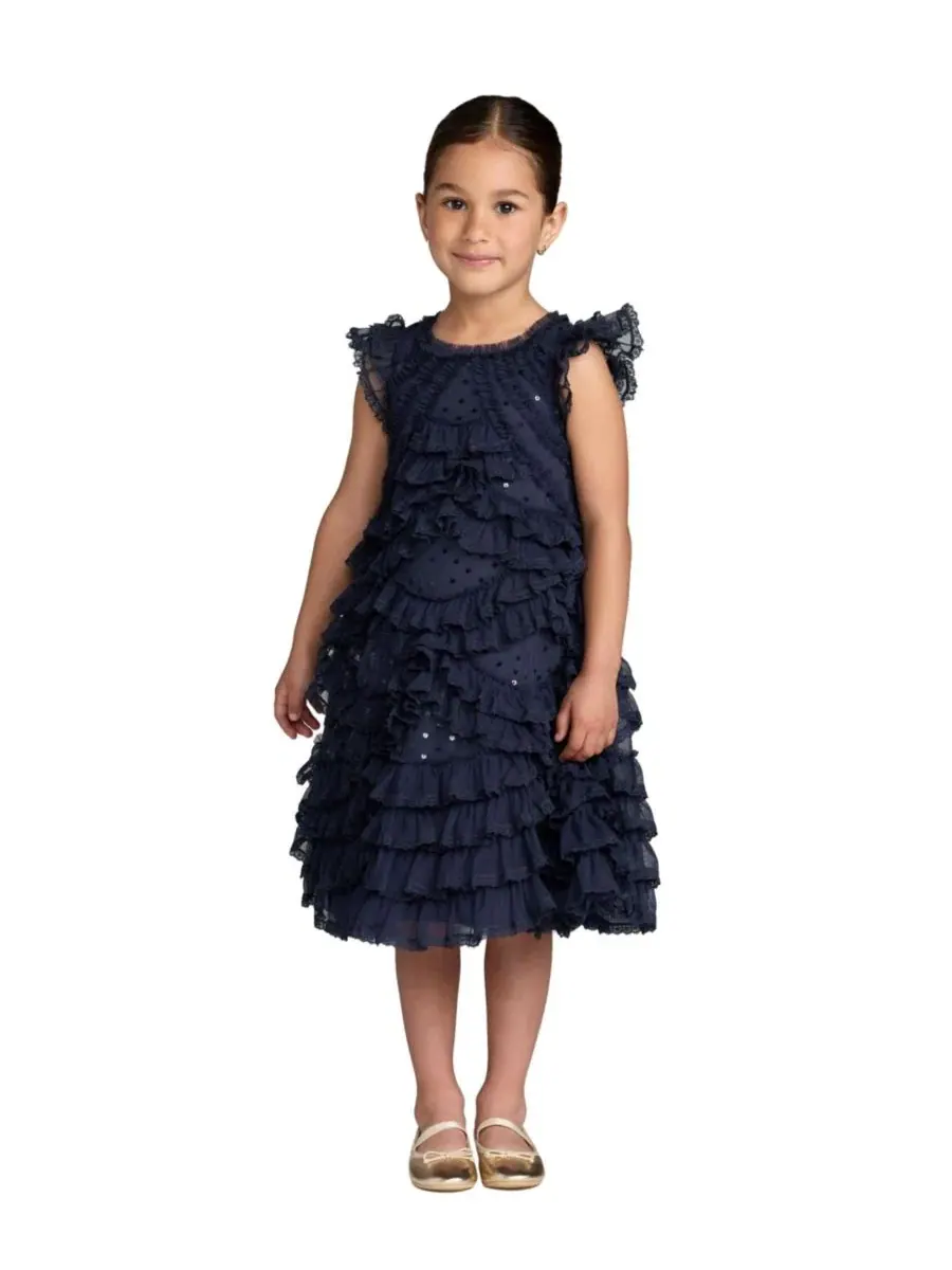 Платье с микро-рюшами Big Girls High Neck Cap Sleeve Micro Ruffle Dress Mac Duggal