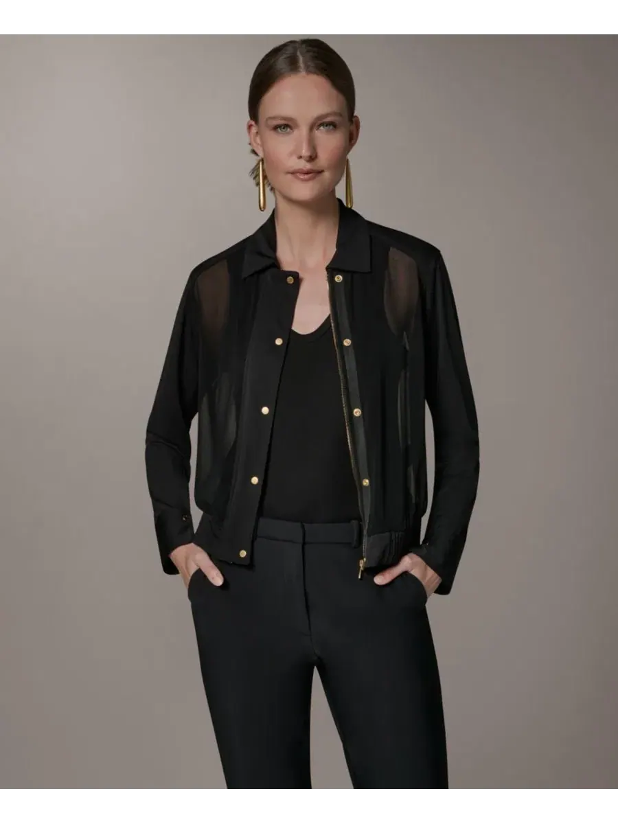 Жакет с воротником и смешанным принтом Petite Mix Media Zipper Jacket Donna Karan New York — изображение 2 из 8, черный