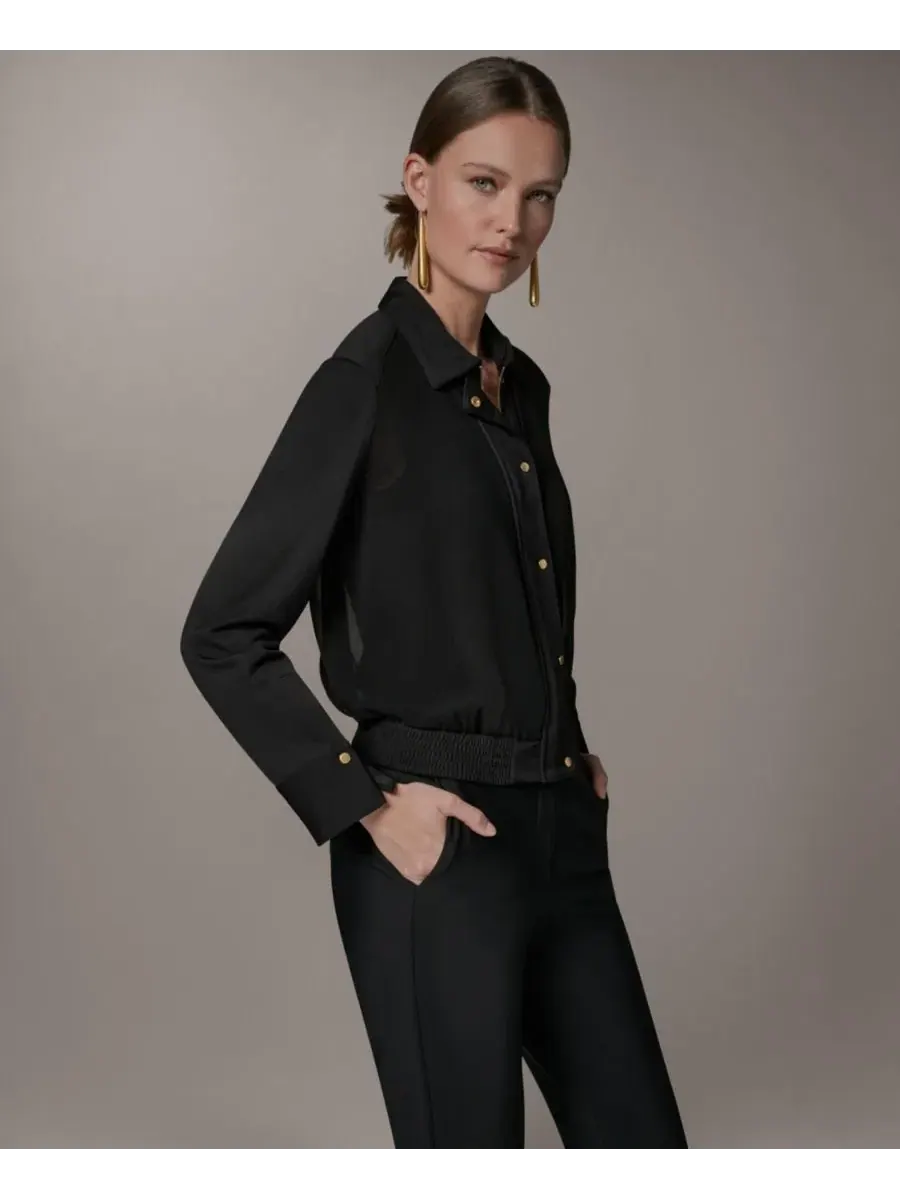 Жакет с воротником и смешанным принтом Petite Mix Media Zipper Jacket Donna Karan New York — изображение 3 из 8, черный