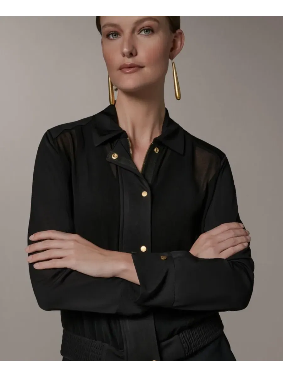 Жакет с воротником и смешанным принтом Petite Mix Media Zipper Jacket Donna Karan New York — изображение 4 из 8, черный