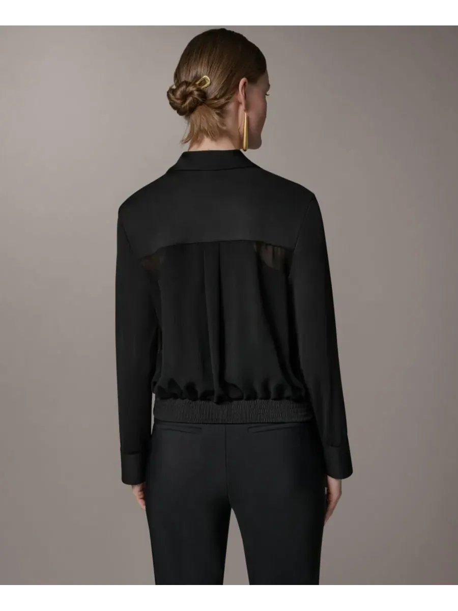 Жакет с воротником и смешанным принтом Petite Mix Media Zipper Jacket Donna Karan New York — изображение 5 из 8, черный