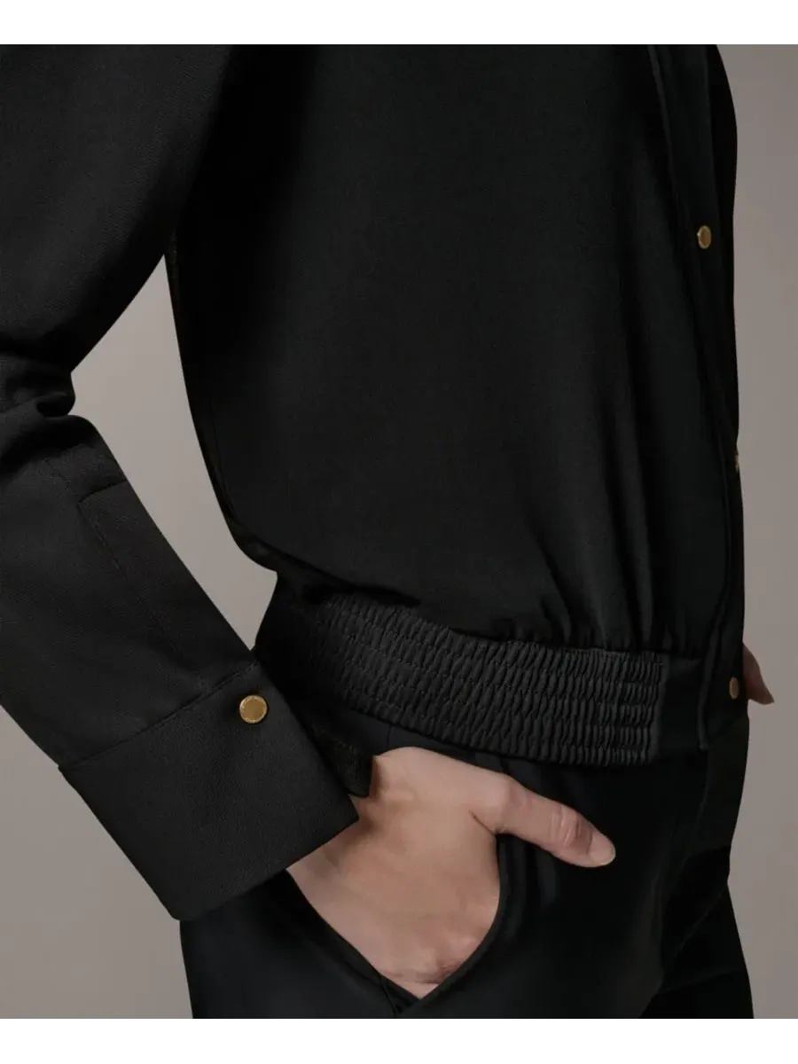 Жакет с воротником и смешанным принтом Petite Mix Media Zipper Jacket Donna Karan New York — изображение 6 из 8, черный