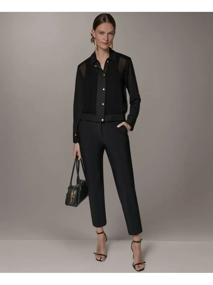 Жакет с воротником и смешанным принтом Petite Mix Media Zipper Jacket Donna Karan New York — изображение 7 из 8, черный