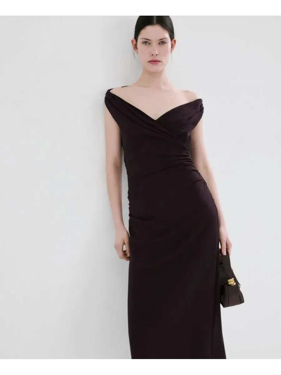 Платье с запахом и драпировкой Crossover Neckline Ruched Dress MANGO