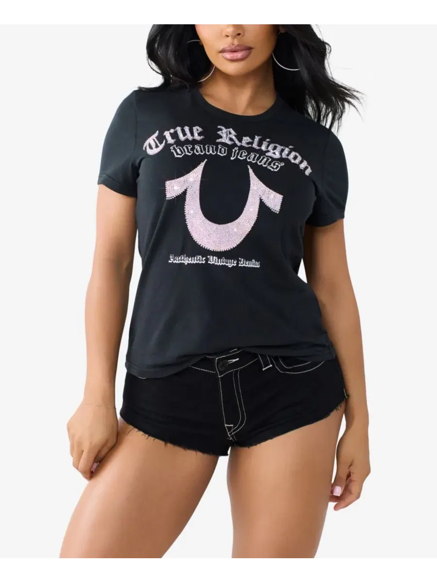 Футболка с кристальным принтом подковы True Religion — изображение 1 из 4, черный