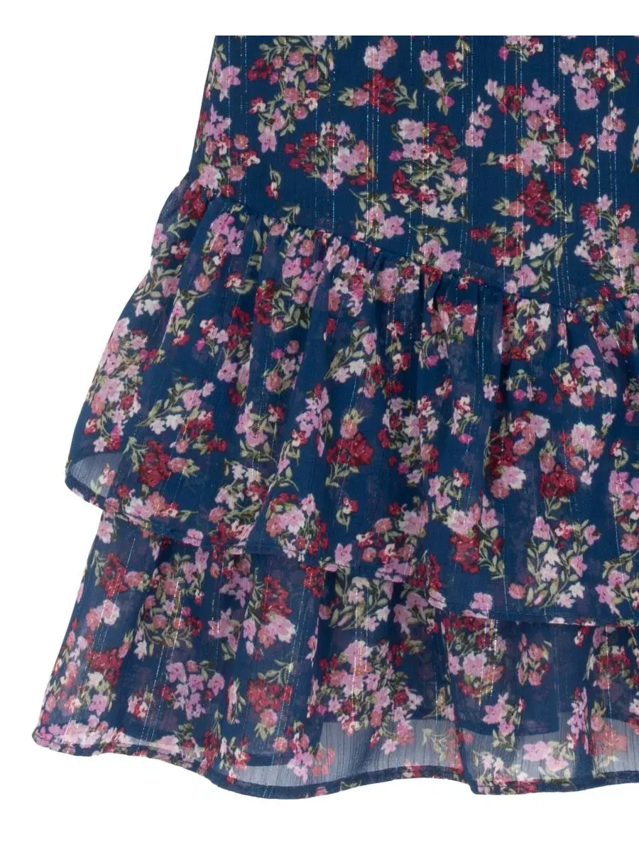 Платье из шифона с люрексом и рюшами Floral Lurex Stripe Chiffon Dress Rare Editions — изображение 7 из 7, темно-синий