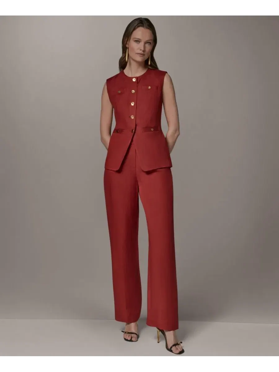 Жилет без рукавов с воротником-лодочкой Donna Karan New York — изображение 2 из 9, коричневый