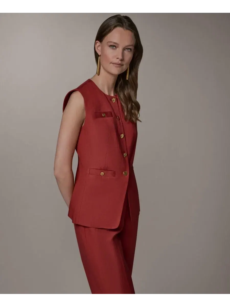 Жилет без рукавов с воротником-лодочкой Donna Karan New York — изображение 3 из 9, коричневый