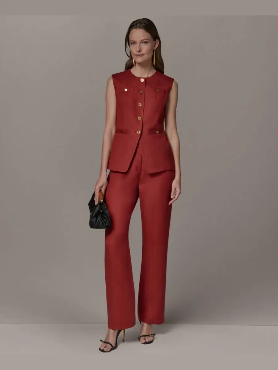 Жилет без рукавов с воротником-лодочкой Donna Karan New York — изображение 6 из 9, коричневый