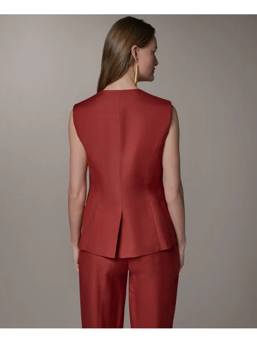Жилет без рукавов с воротником-лодочкой Donna Karan New York — изображение 7 из 9, коричневый