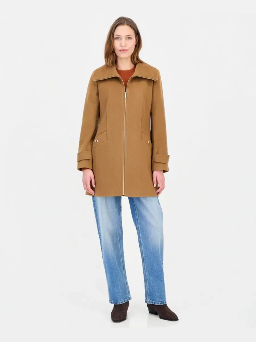 Пальто с воротником и застежкой-молнией Michael Kors, Dk Camel