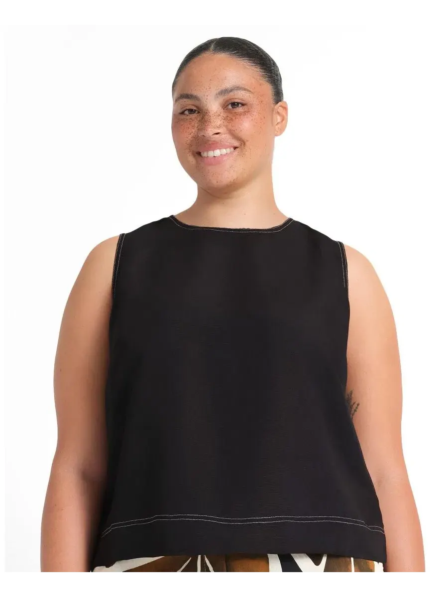Топ без рукавов Shae Linen Contrast Crew Tank Top ESTELLE