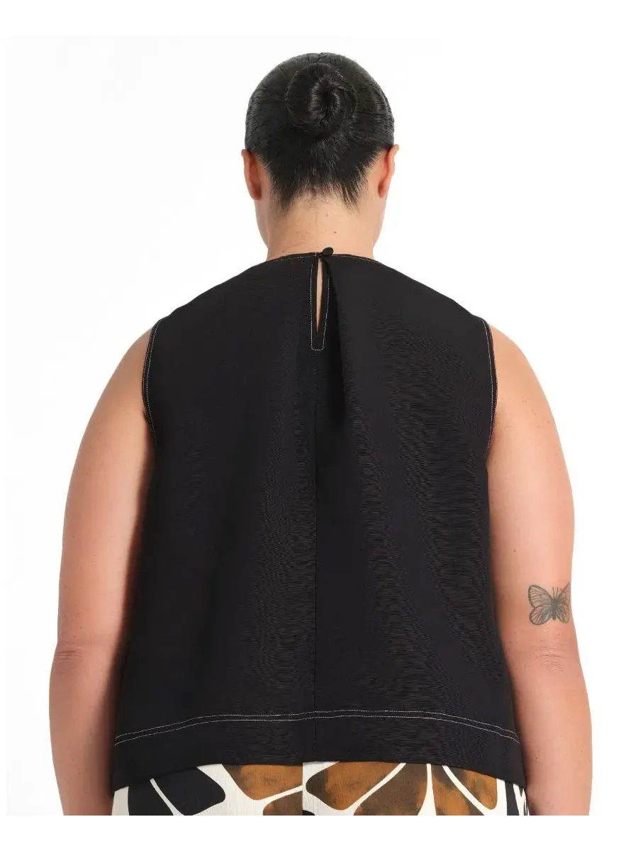 Топ без рукавов Shae Linen Contrast Crew Tank Top ESTELLE — изображение 3 из 7, черный