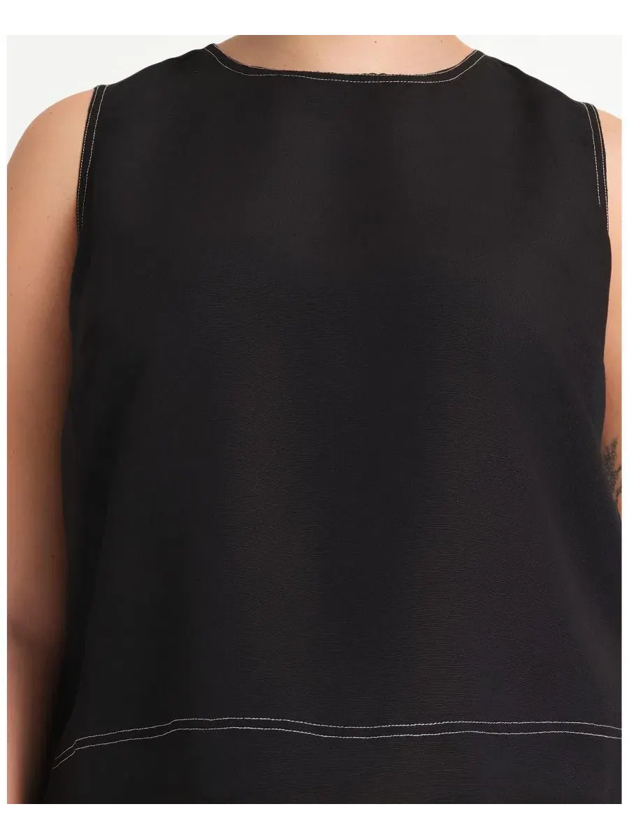 Топ без рукавов Shae Linen Contrast Crew Tank Top ESTELLE — изображение 7 из 7, черный