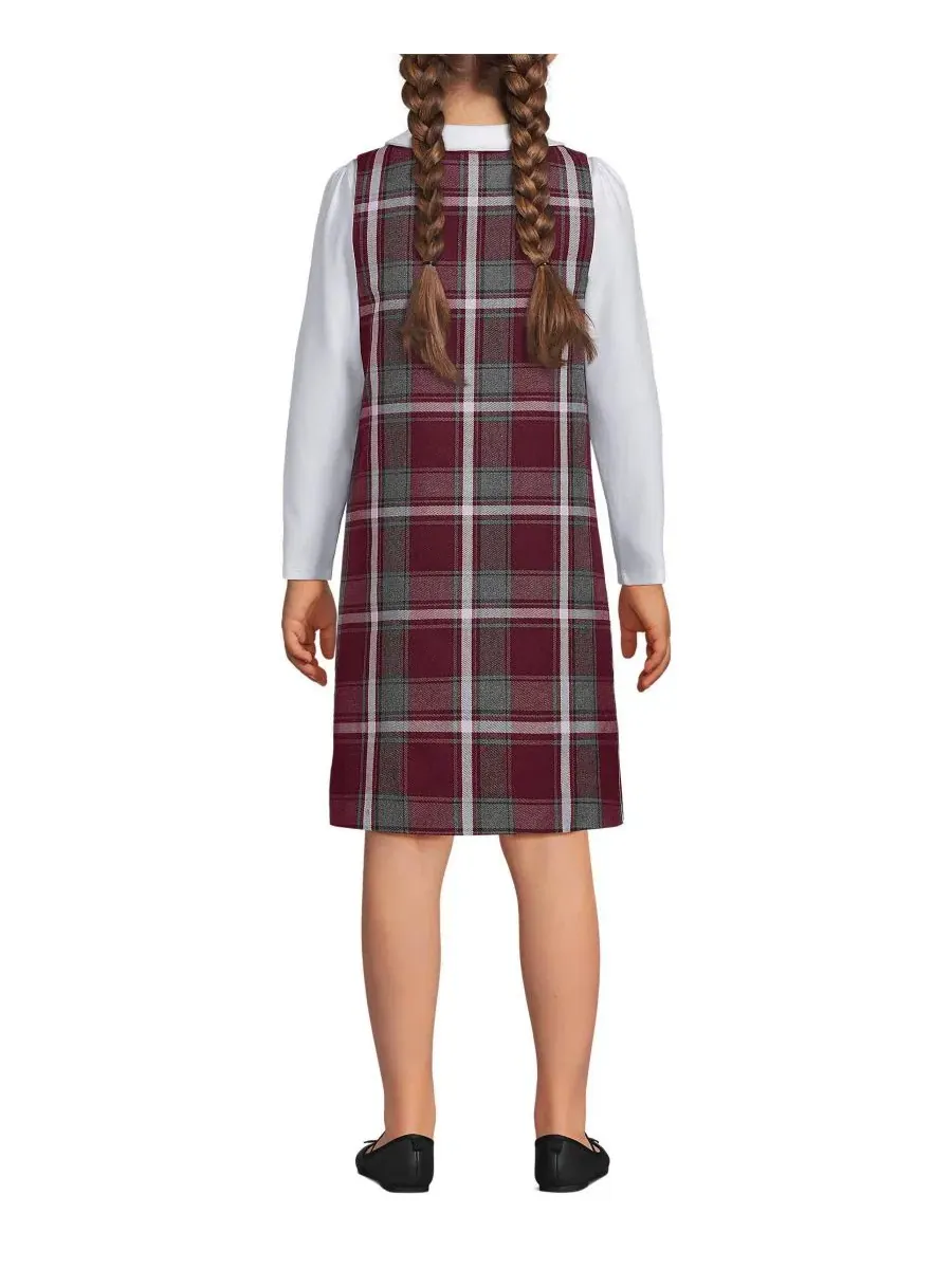 Платье-джемпер с пуговицами на плечах и накладными карманами Big Girls Plaid Button Shoulder Patch — изображение 2 из 4