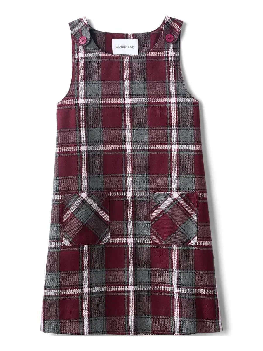Платье-джемпер с пуговицами на плечах и накладными карманами Big Girls Plaid Button Shoulder Patch — изображение 4 из 4