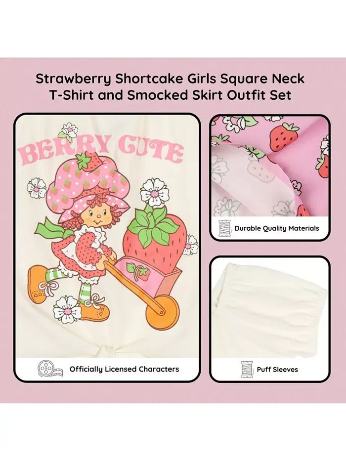 Комплект из футболки с квадратным вырезом и юбки Strawberry Shortcake — изображение 6 из 6, белый/розовый