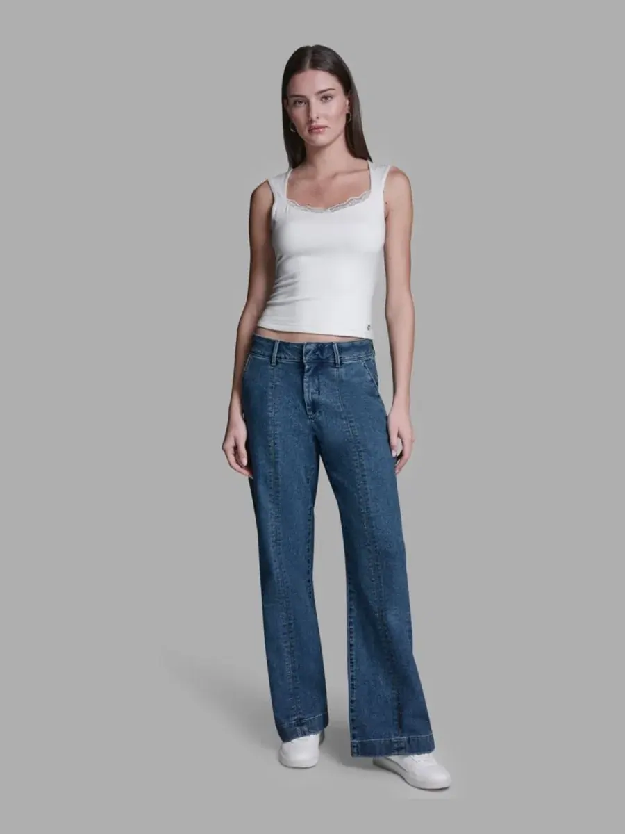 Женские джинсы средней посадки с расклешенной юбкой BCBG — изображение 2 из 6, джинсовый синий