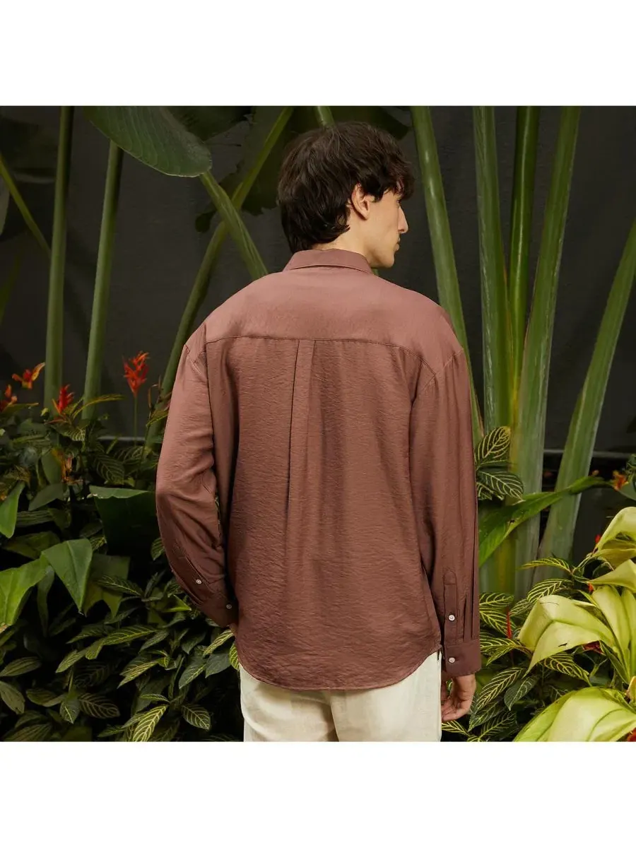 Мужская рубашка с длинным рукавом Breezy Wrinkled Shirt Campus Sutra — изображение 3 из 7, коричневый