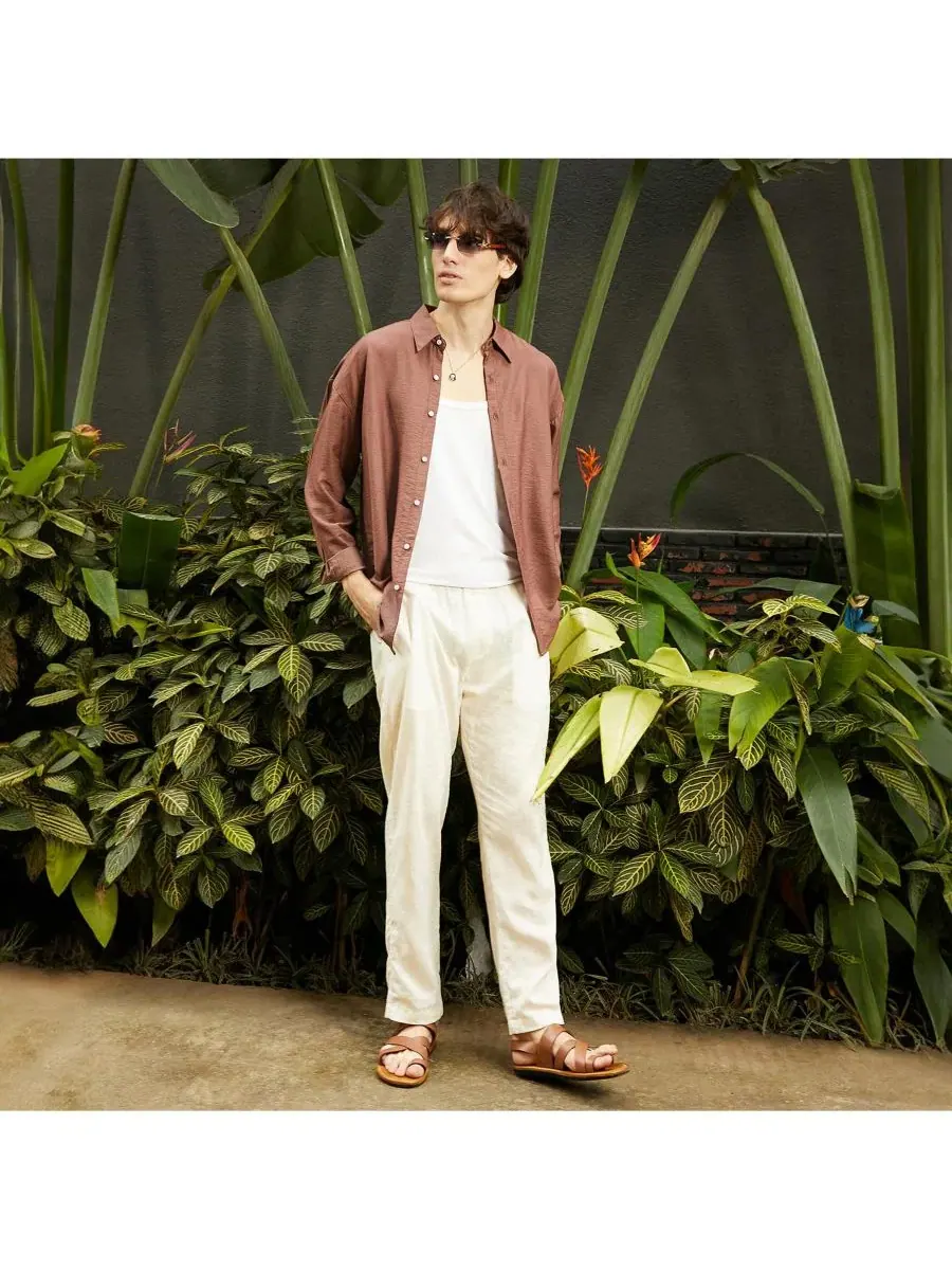 Мужская рубашка с длинным рукавом Breezy Wrinkled Shirt Campus Sutra — изображение 5 из 7, коричневый